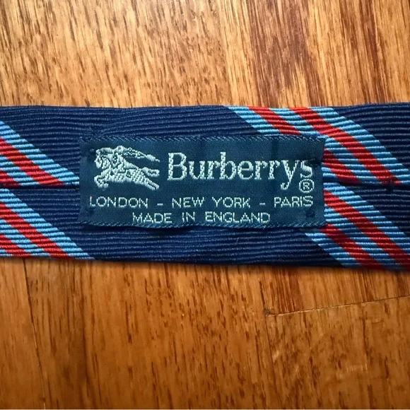 Burberrys navy blue silk tie with red and light blue stripes - Picture 8 of 11